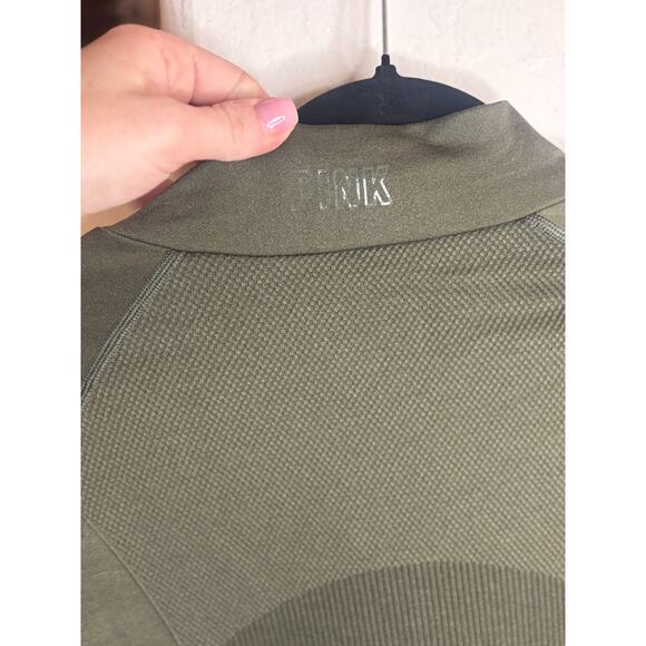 Victoria's Secret PINK 1/4 Zip Long Sleeve Workout Shirt Green XL - Picture 4 of 4